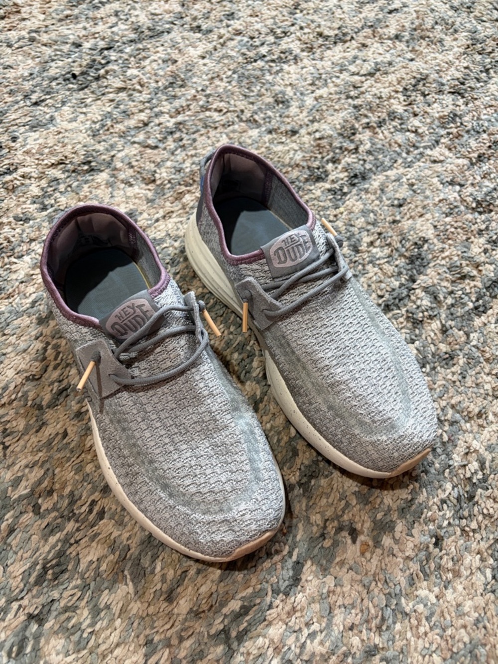 Hey Dude Knit Slip-On Sneakers in Light Gray with Mauve Trim